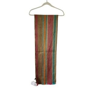 NWT Shupaca Handmade Brushed Alpaca Blend Scarf Striped Brown Pink Green Orange